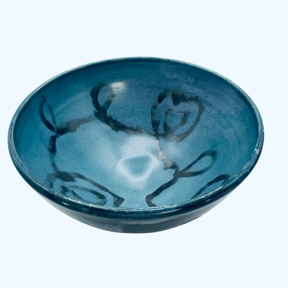 Large Teal Blue Glazed Ceramic Bowl 9” Wide 6” Tall Tapered Decorative
